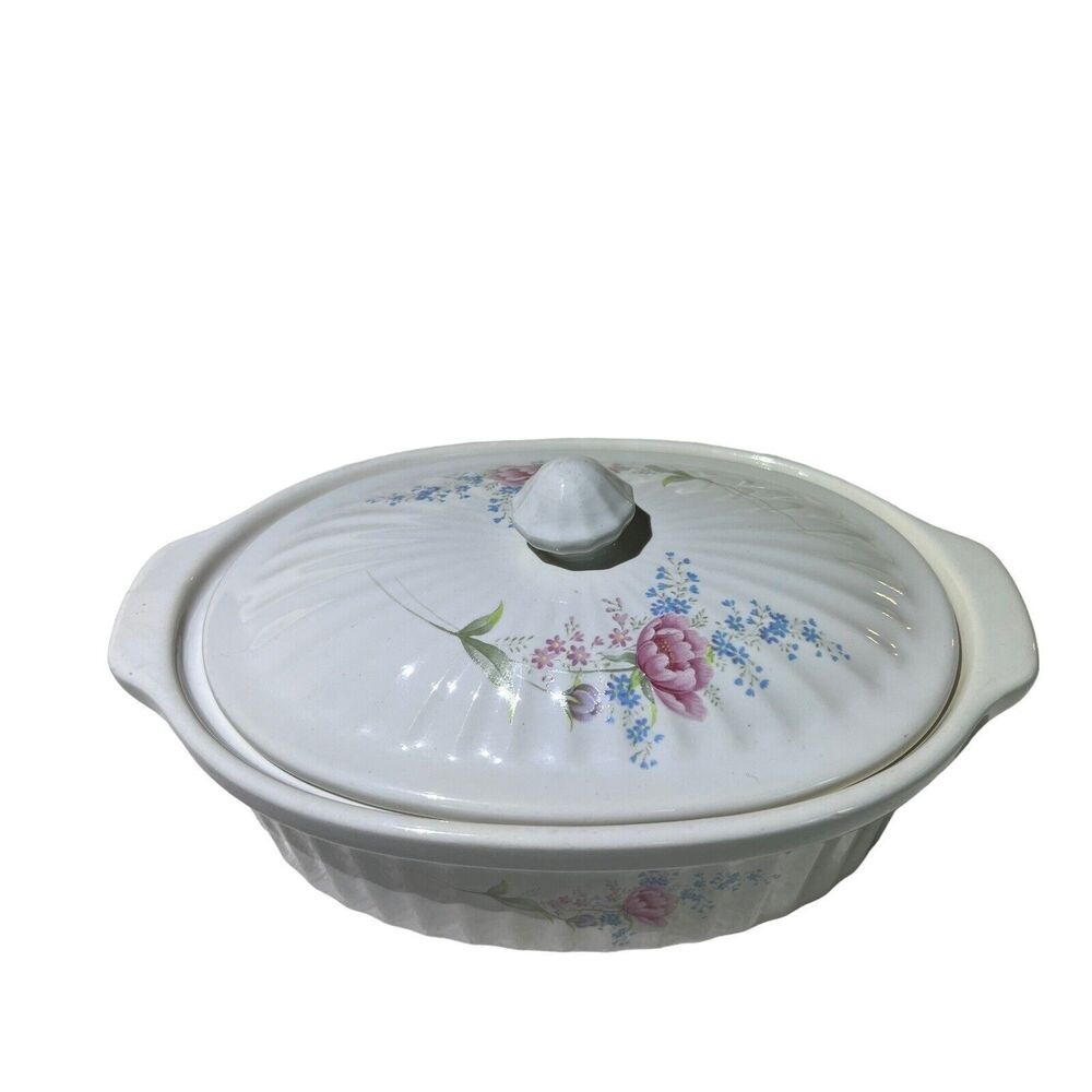 VTG‎ White Floral Single Serve Casserole Dish 8.5x5.5 Oven Microwave Safe Japan - Picture 4 of 13